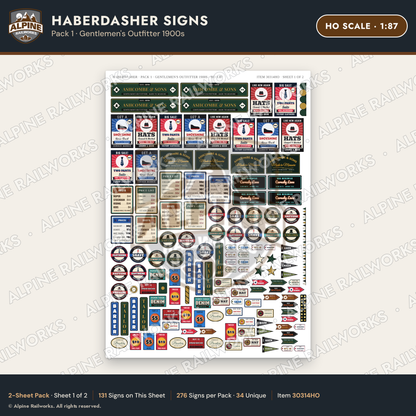 Alpine Railworks 30314HO HO Scale Haberdasher Signs