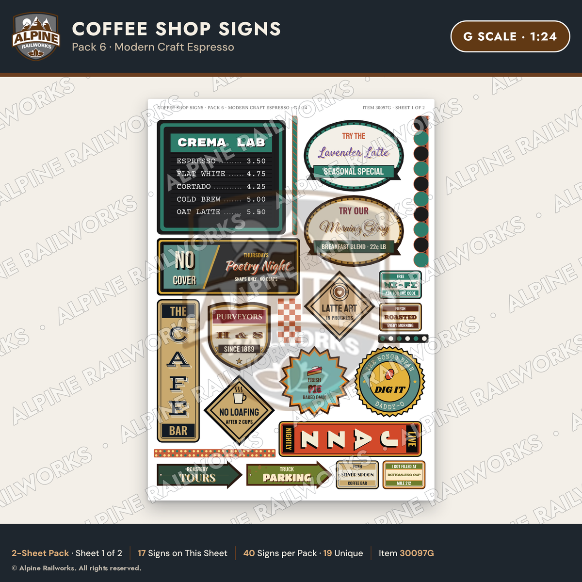 Alpine Railworks 30097G G Scale Coffee Shop Signs