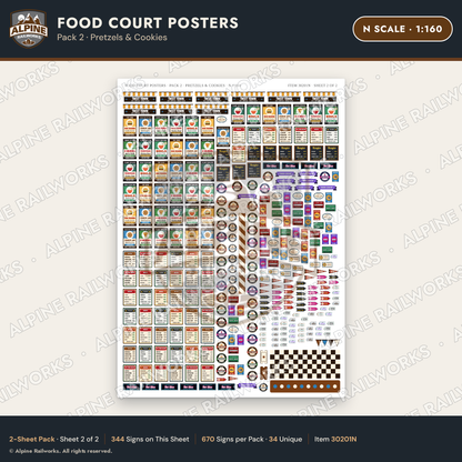 Alpine Railworks 30201N N Scale Food Court Posters - Pretzels