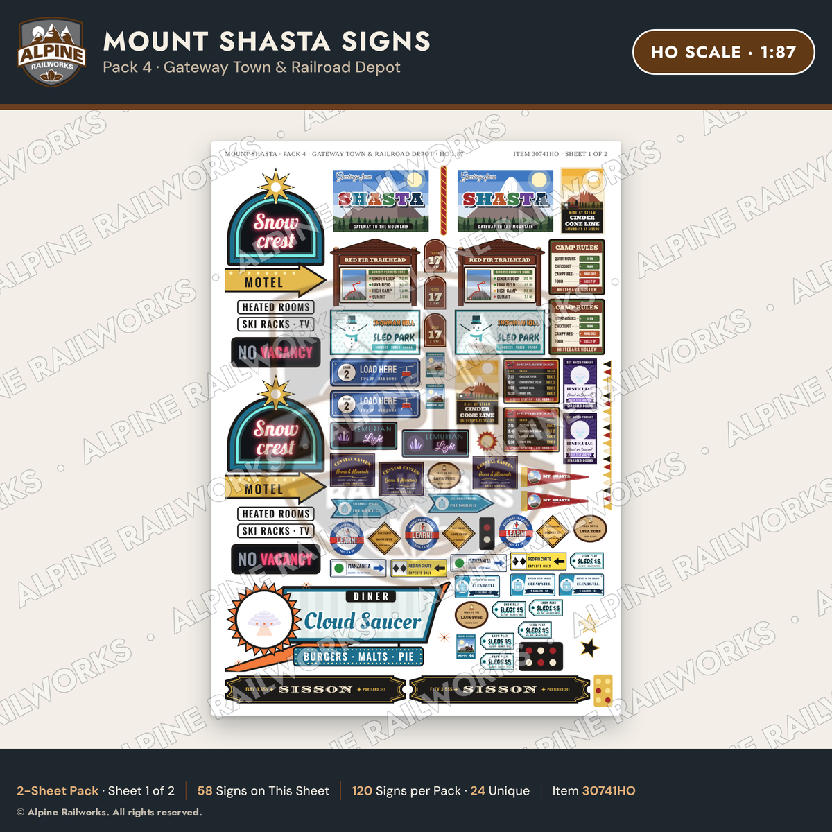 Alpine Railworks 30741HO HO Scale Tourist Signs - Mount Shasta