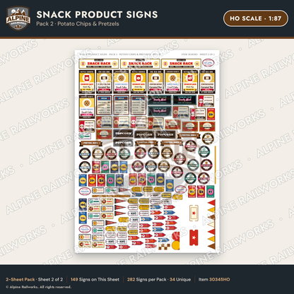 Alpine Railworks 30345HO HO Scale Snack Product Signs - Potato Chips