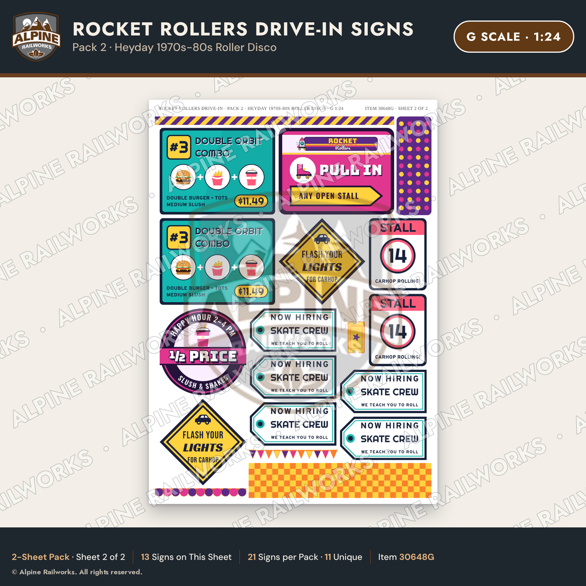 Alpine Railworks 30648G G Scale Fast Food Signs - Carhop Drive-In