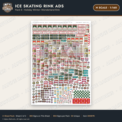 Alpine Railworks 30067N N Scale Ice Skating Rink Ads