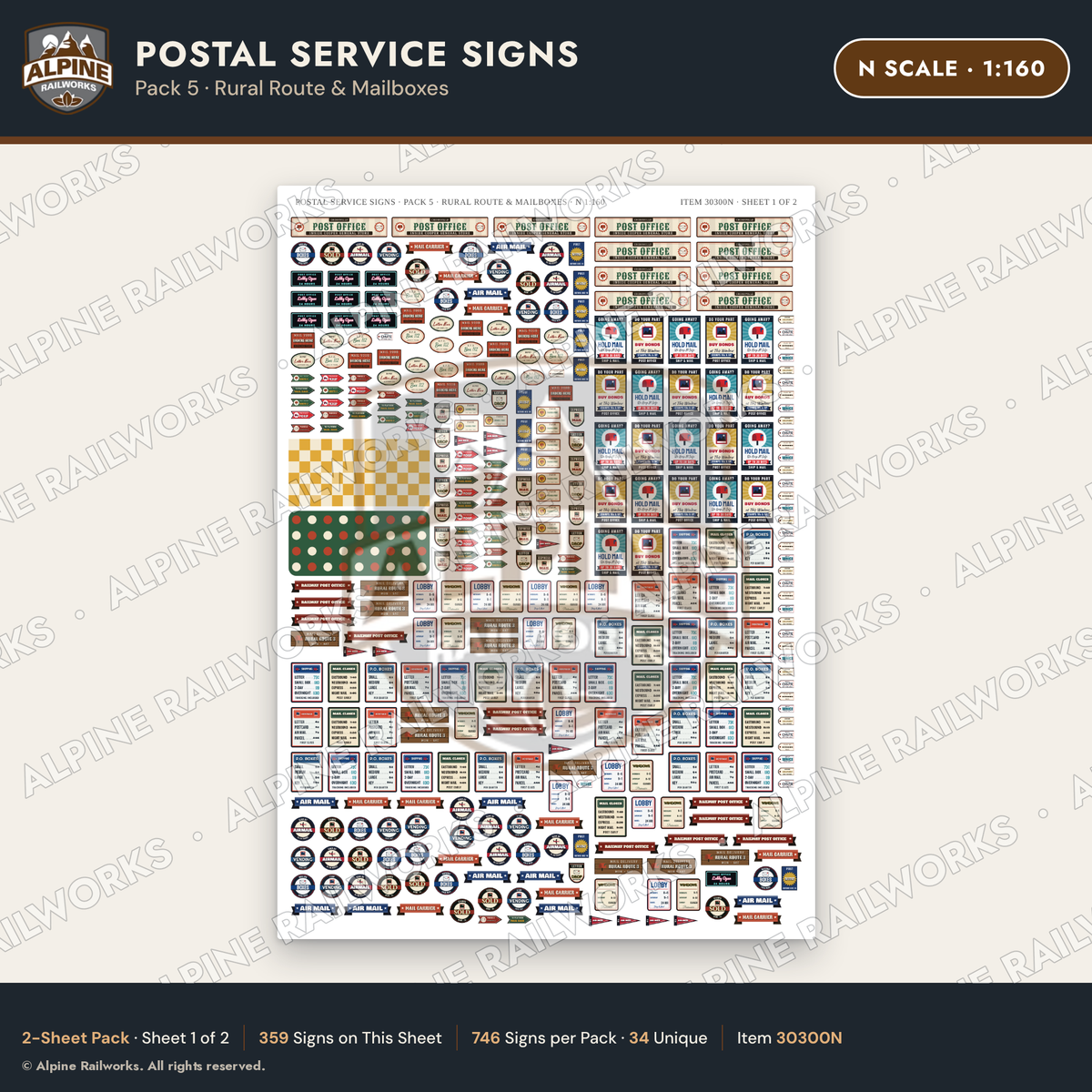 Alpine Railworks 30300N N Scale Postal Service Signs - Rural Route