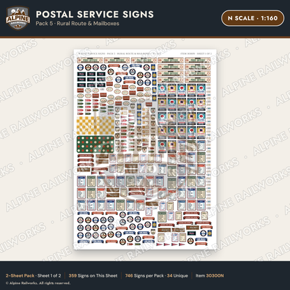 Alpine Railworks 30300N N Scale Postal Service Signs - Rural Route