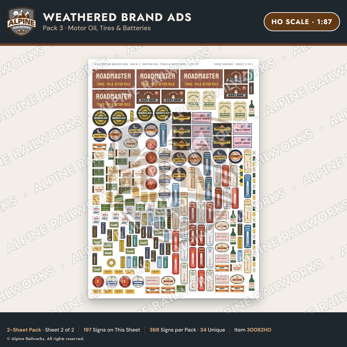 Alpine Railworks 30082HO HO Scale Weathered Brand Ads - Motor Oil