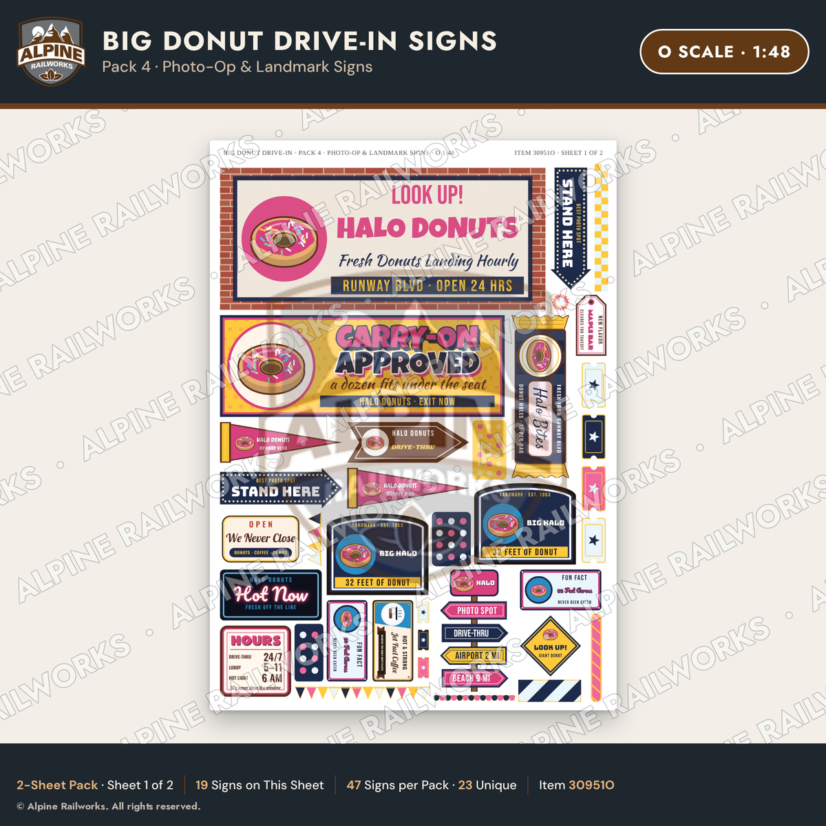 Alpine Railworks 30951O O Scale Roadside Signs - Giant Donut Shop