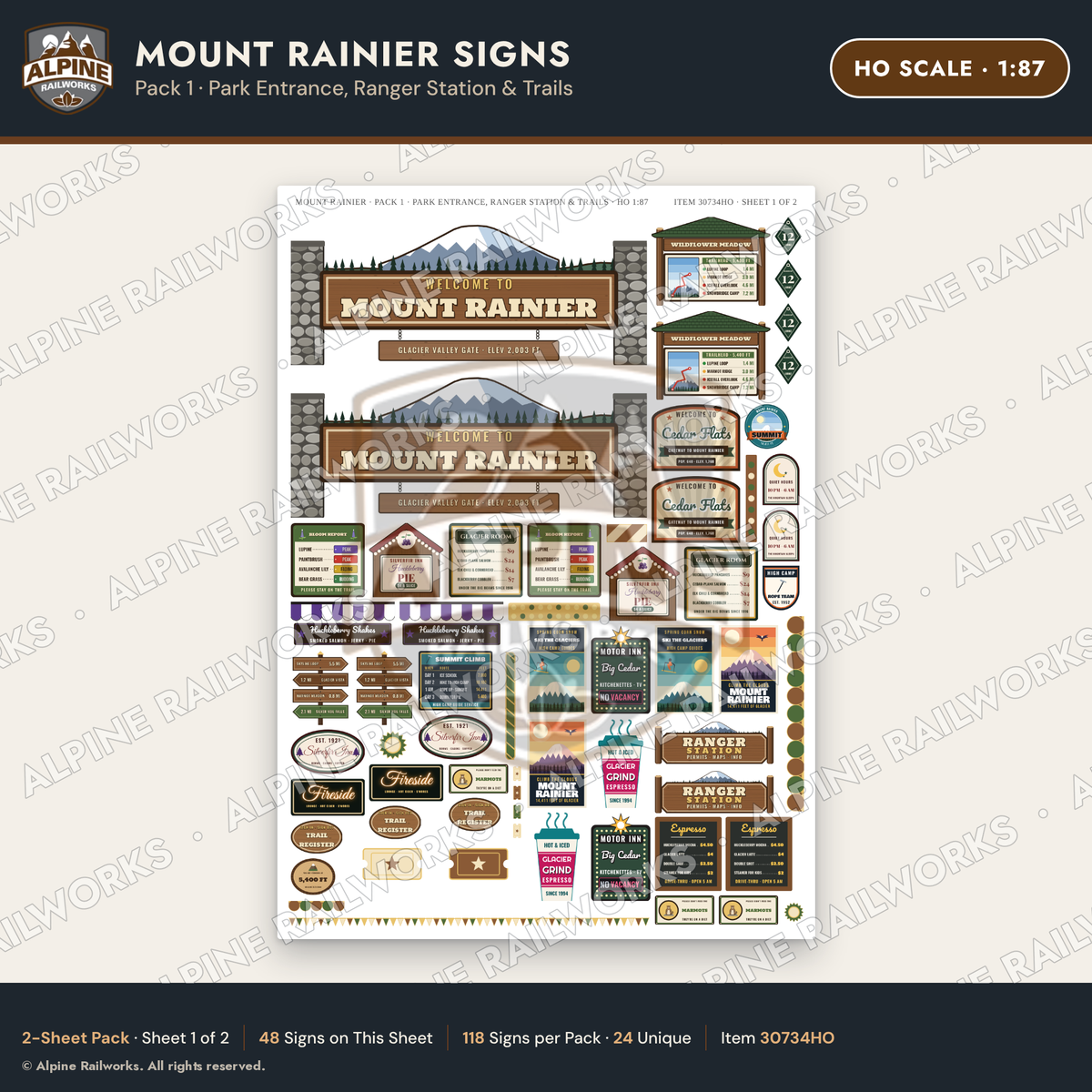 Alpine Railworks 30734HO HO Scale Tourist Signs - Mount Rainier