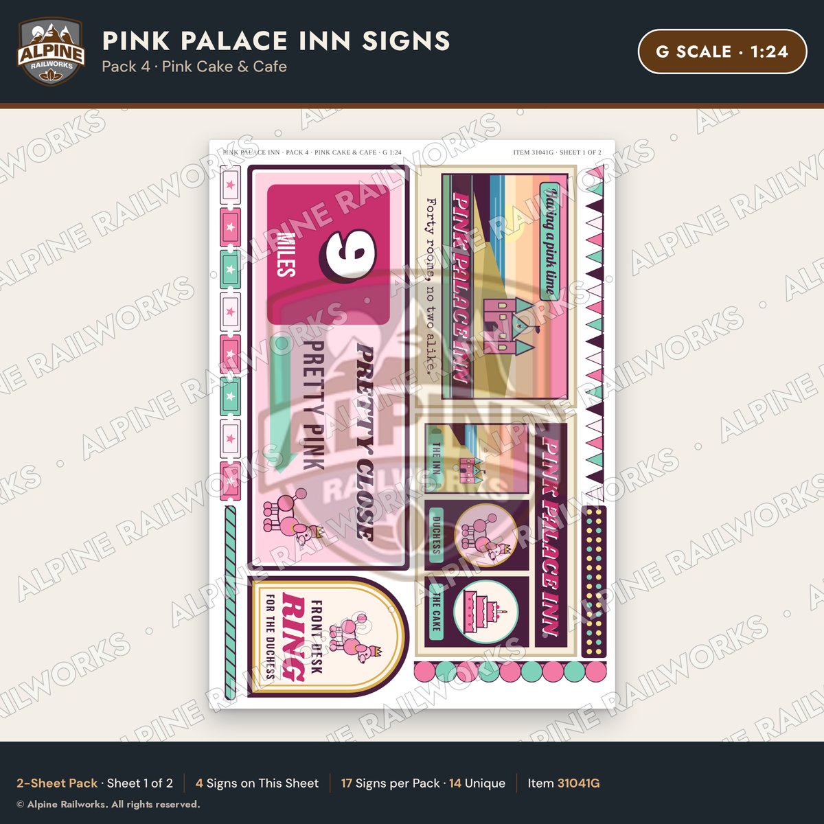Alpine Railworks 31041G G Scale Roadside Signs - Pink Themed Motel