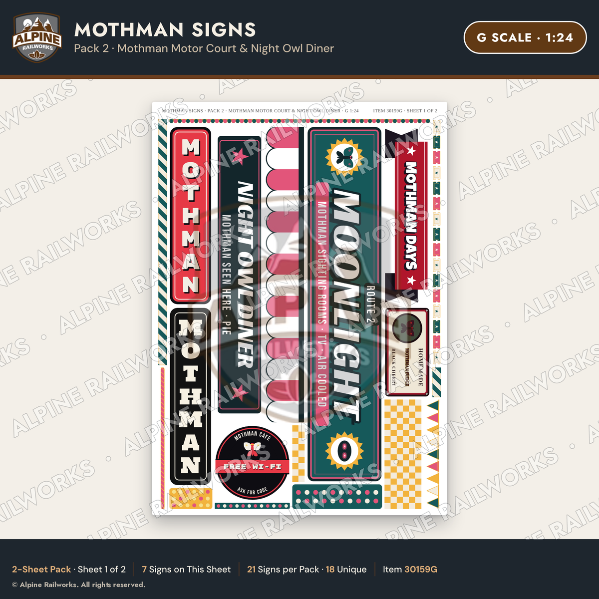 Alpine Railworks 30159G G Scale Mothman Signs - Mothman Motor Court