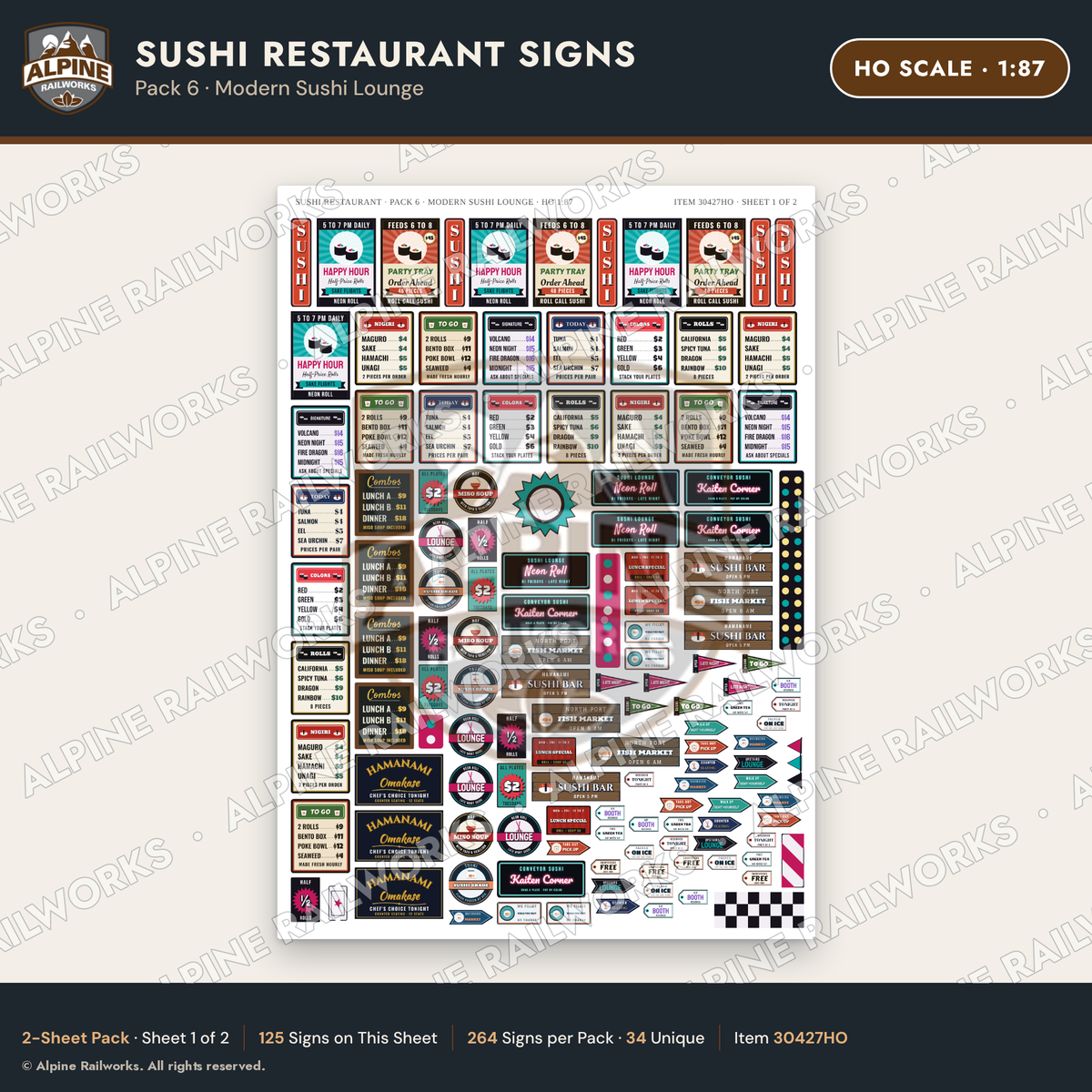 Alpine Railworks 30427HO HO Scale Sushi Restaurant Signs
