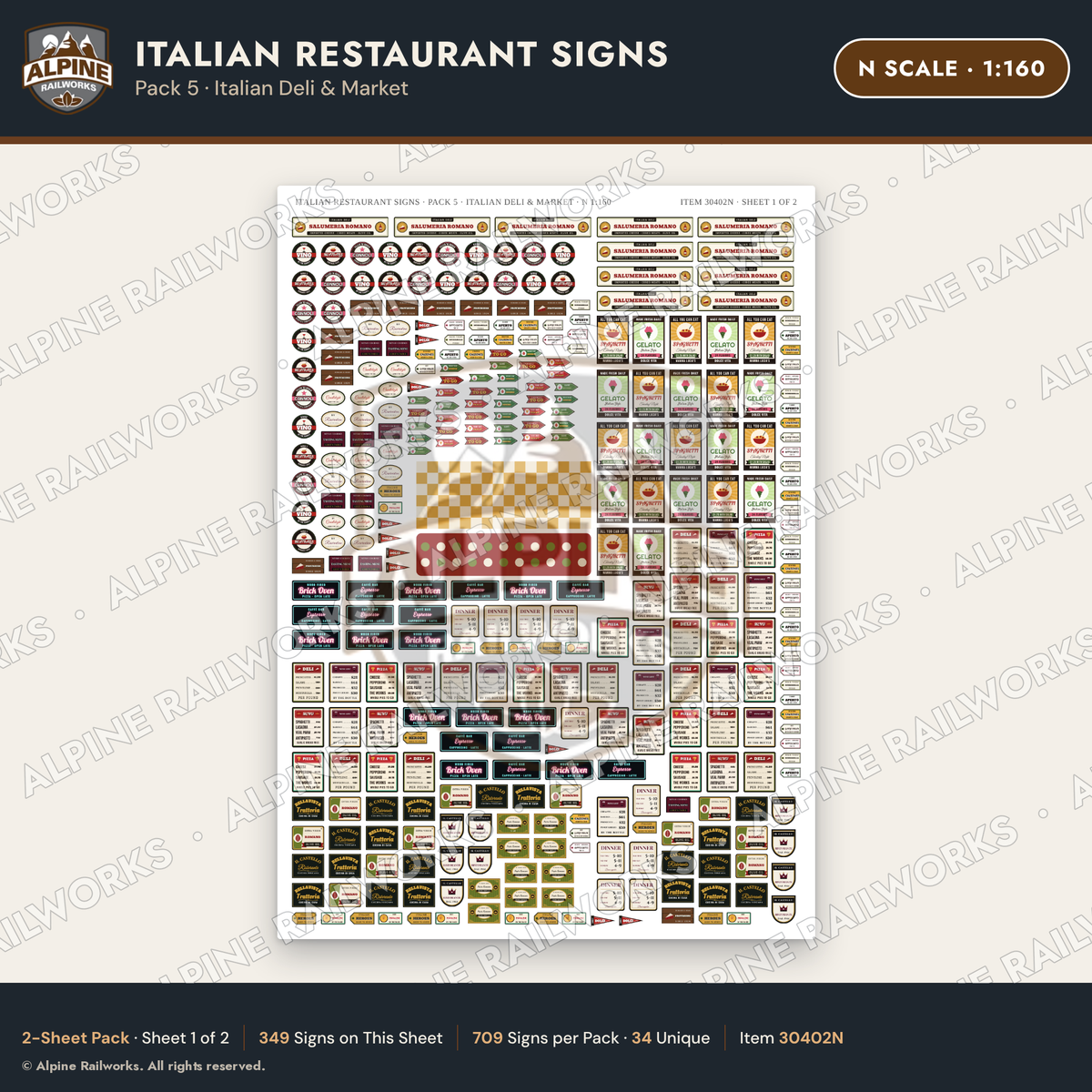 Alpine Railworks 30402N N Scale Italian Restaurant Signs