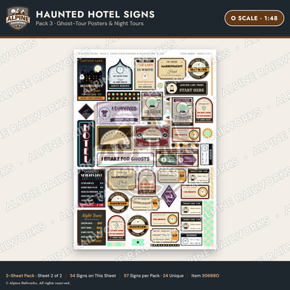 Alpine Railworks 30688O O Scale Haunted Hotel Signs
