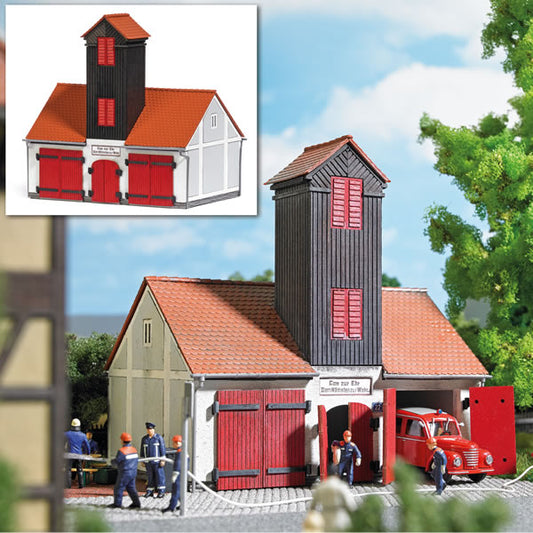 Busch 1660 HO Scale Jonaswalde Firehouse -- Laser-Cut Wood Kit - 4-1/16 x 2-7/8 x 4-1/16" 10.3 x 7.3 x 10.4cm