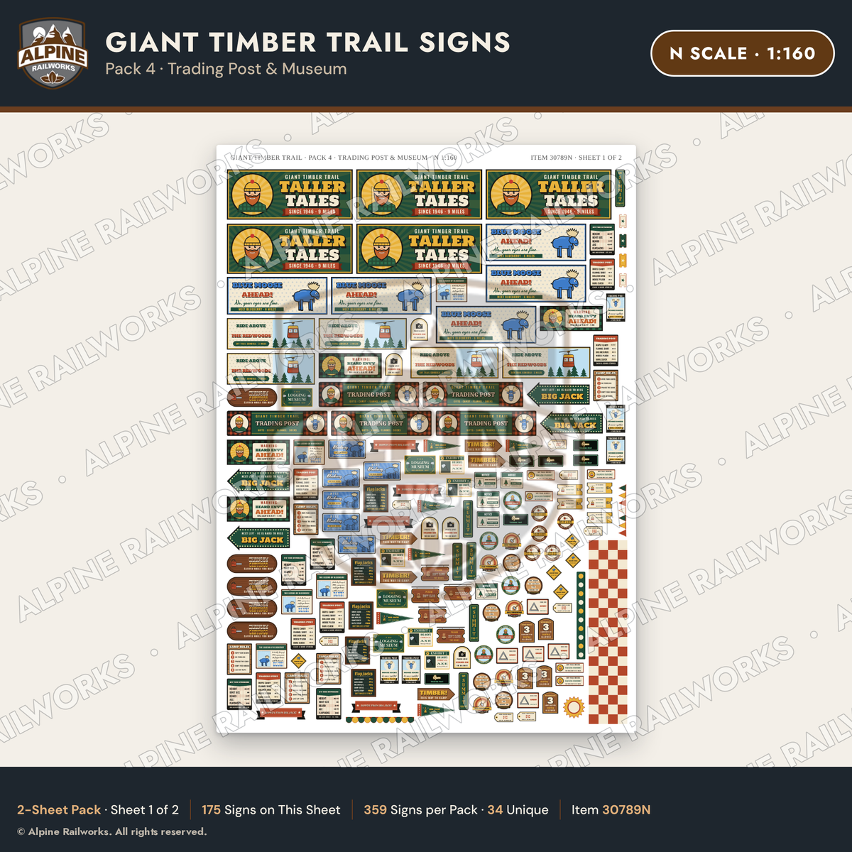 Alpine Railworks 30789N N Scale Roadside Signs - Lumberjack Redwoods