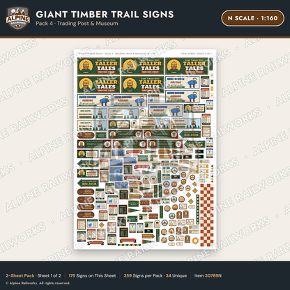 Alpine Railworks 30789N N Scale Roadside Signs - Lumberjack Redwoods