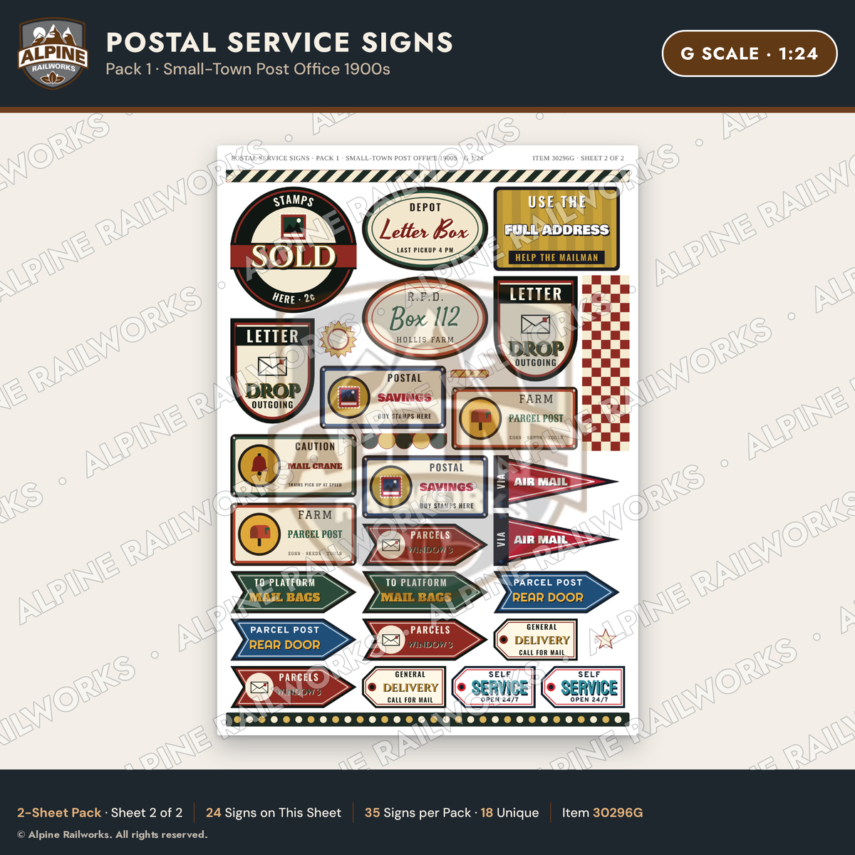 Alpine Railworks 30296G G Scale Postal Service Signs