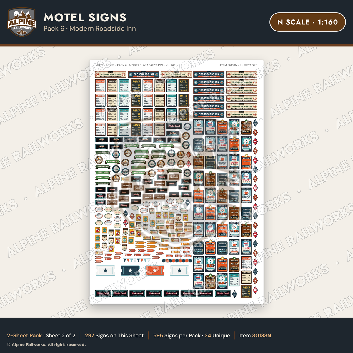 Alpine Railworks 30133N N Scale Motel Signs - Modern Roadside Inn