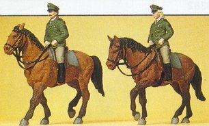 Preiser 10390 HO Scale Police Mounted On Horseback -- German Officers pkg(2)