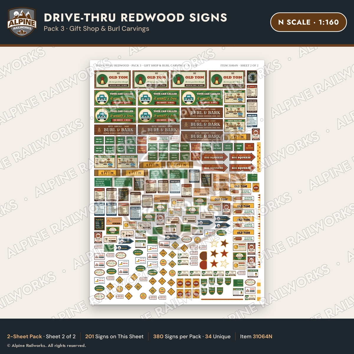 Alpine Railworks 31064N N Scale Roadside Signs - Drive-Thru Tree