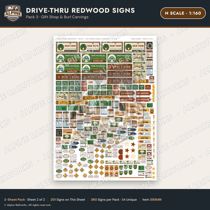 Alpine Railworks 31064N N Scale Roadside Signs - Drive-Thru Tree