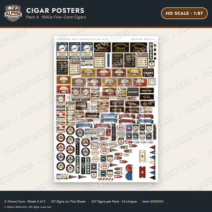 Alpine Railworks 30191HO HO Scale Cigar Posters - Five-Cent Cigars