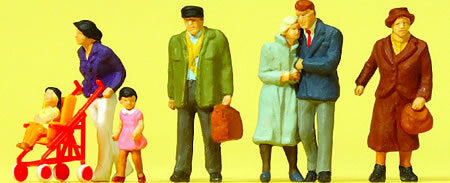 Preiser 10564 HO Scale Pedestrians -- Pedestrians w/Stroller pkg(6)