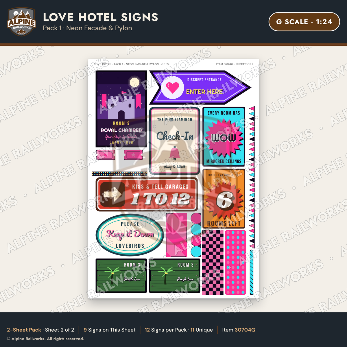 Alpine Railworks 30704G G Scale Love Hotel Signs - Neon Facade & Pylon