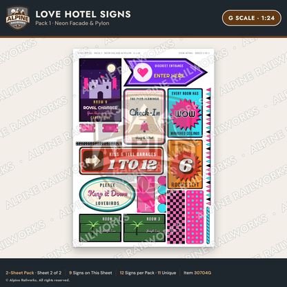 Alpine Railworks 30704G G Scale Love Hotel Signs - Neon Facade & Pylon