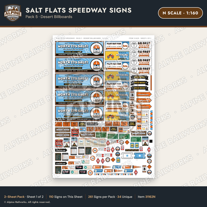 Alpine Railworks 31162N N Scale Racing Signs - Salt Flats Speedway