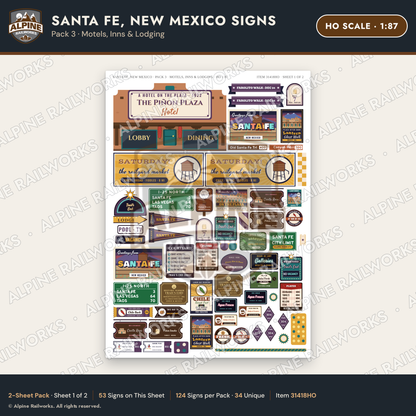 Alpine Railworks 31418HO HO Scale Santa Fe NM Signs - Motels & Inns