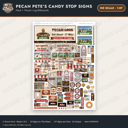 Alpine Railworks 30590HO HO Scale Roadside Signs - Pecan Candy Stop