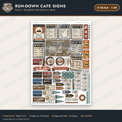 Alpine Railworks 30477O O Scale Run-Down Cafe Signs