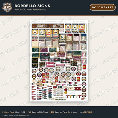 Alpine Railworks 30272HO HO Scale Bordello Signs