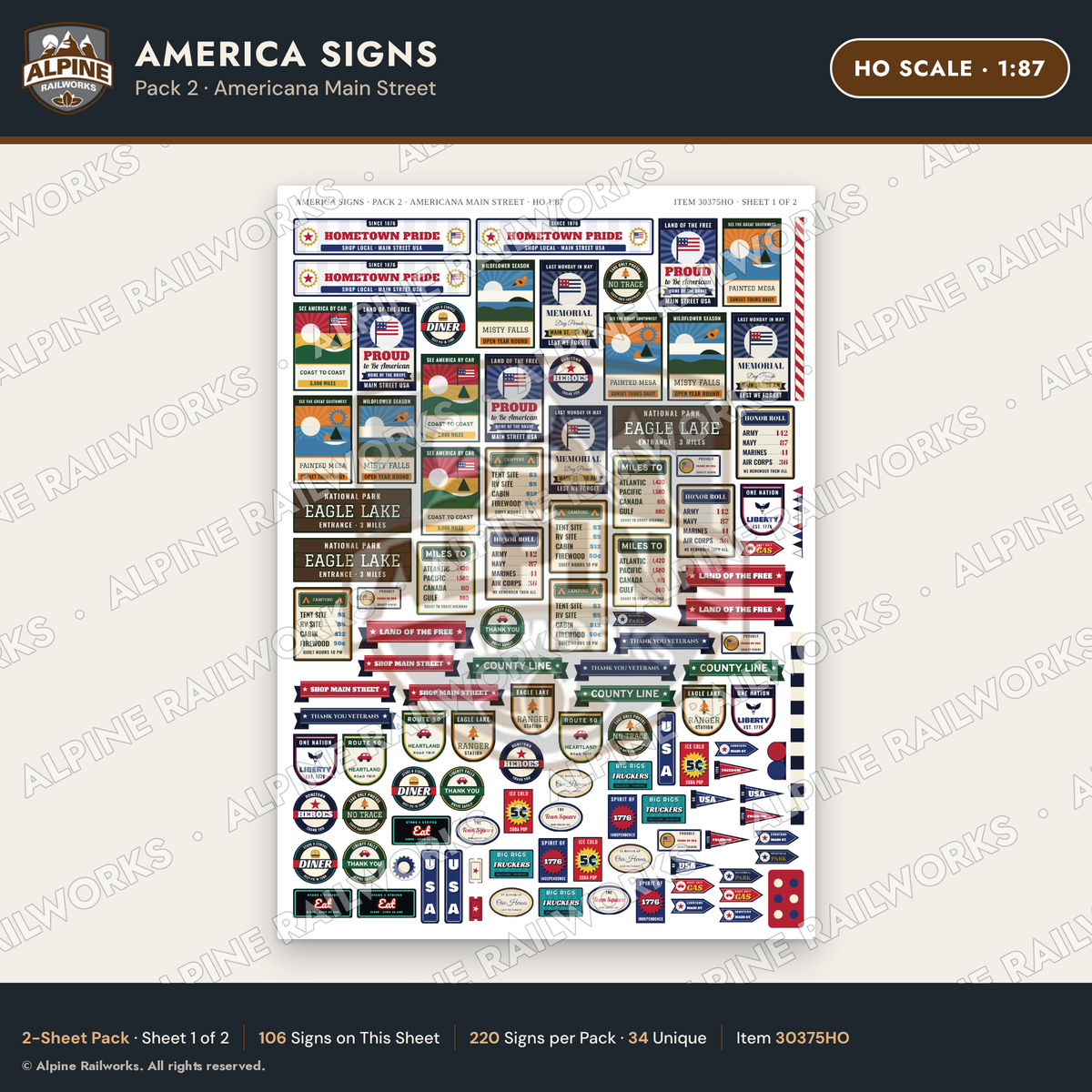 Alpine Railworks 30375HO HO Scale America Signs