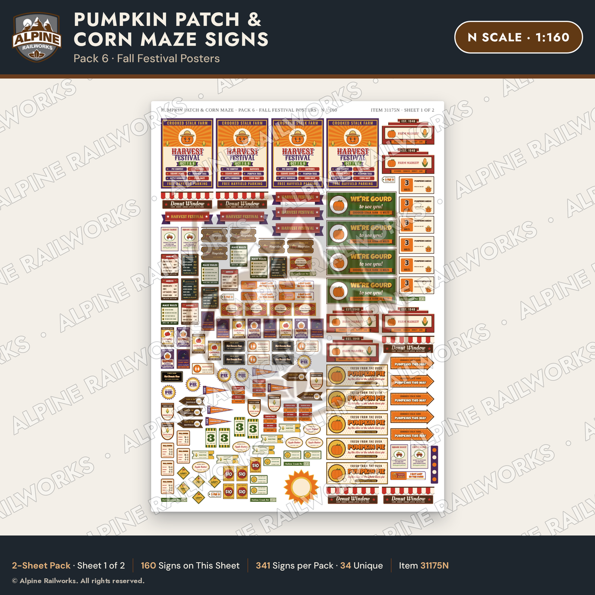 Alpine Railworks 31175N N Scale Farm Signs - Pumpkin Patch & Corn Maze