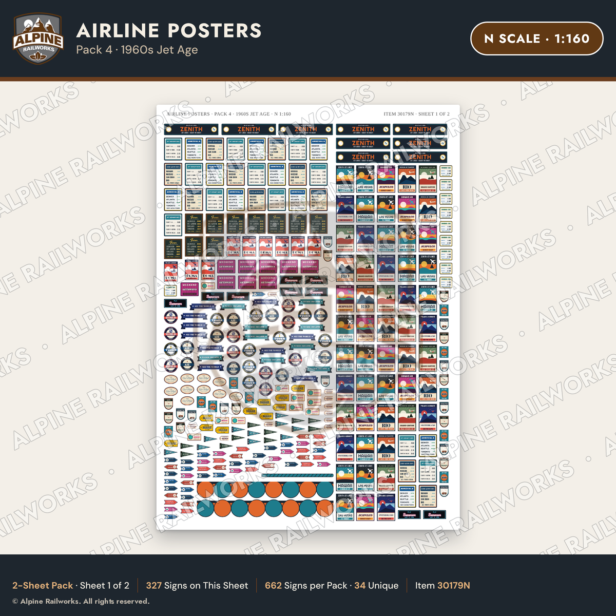 Alpine Railworks 30179N N Scale Airline Posters - 1960s Jet Age