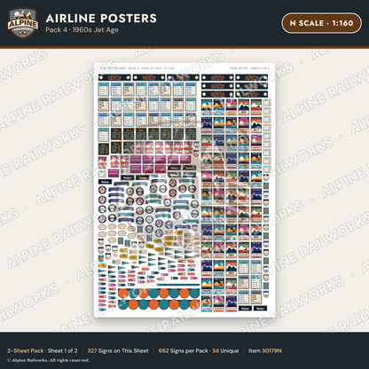 Alpine Railworks 30179N N Scale Airline Posters - 1960s Jet Age