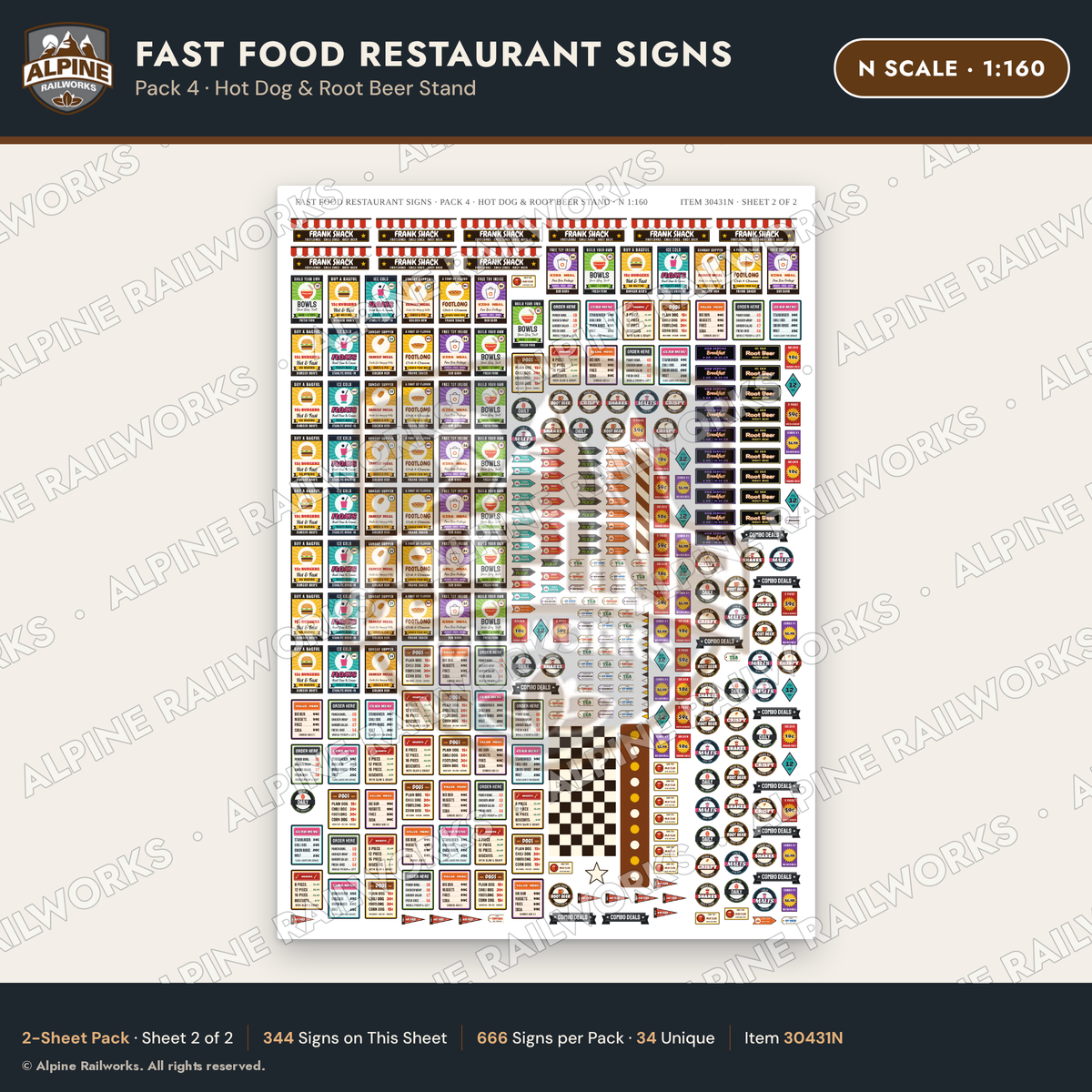 Alpine Railworks 30431N N Scale Fast Food Restaurant Signs - Hot Dog