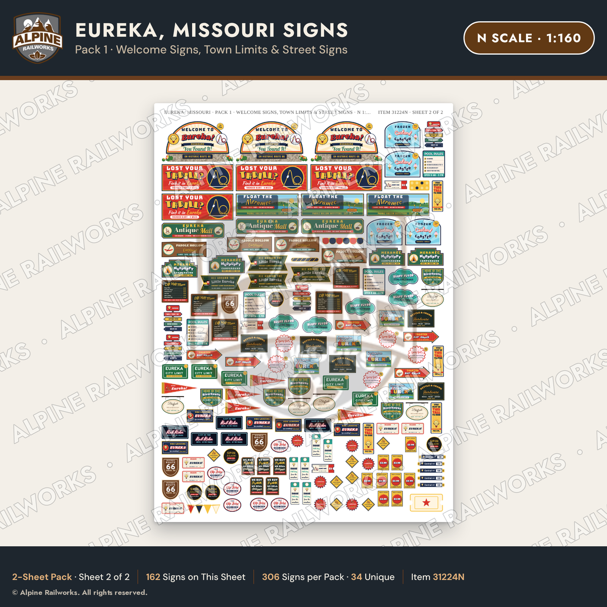 Alpine Railworks 31224N N Scale Eureka MO Signs - Welcome Signs