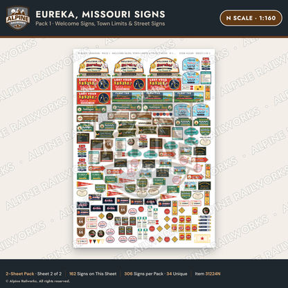 Alpine Railworks 31224N N Scale Eureka MO Signs - Welcome Signs