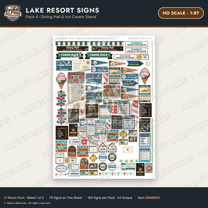Alpine Railworks 30695HO HO Scale Lake Resort Signs - Dining Hall