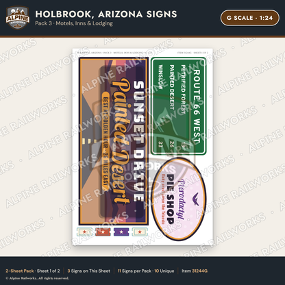 Alpine Railworks 31244G G Scale Holbrook AZ Signs - Motels & Inns