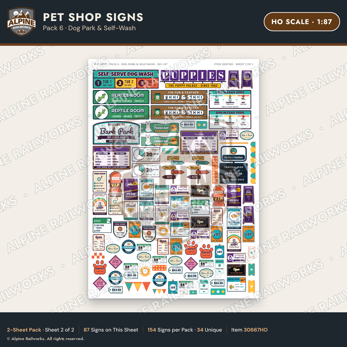 Alpine Railworks 30667HO HO Scale Pet Shop Signs - Dog Park