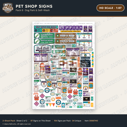 Alpine Railworks 30667HO HO Scale Pet Shop Signs - Dog Park