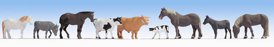 Noch 15713 HO Scale Large Farm Animal Set -- pkg(9)
