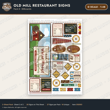 Alpine Railworks 31205O O Scale Old Mill Signs - Billboards