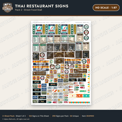 Alpine Railworks 30411HO HO Scale Thai Restaurant Signs