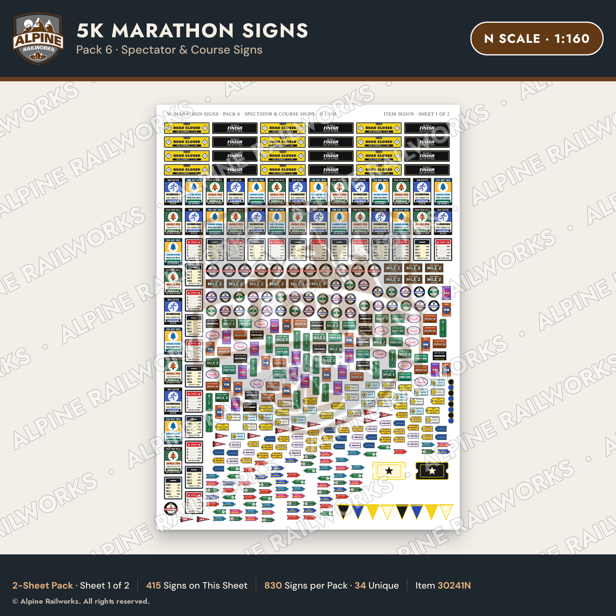 Alpine Railworks 30241N N Scale 5K Marathon Signs - Spectator & Course