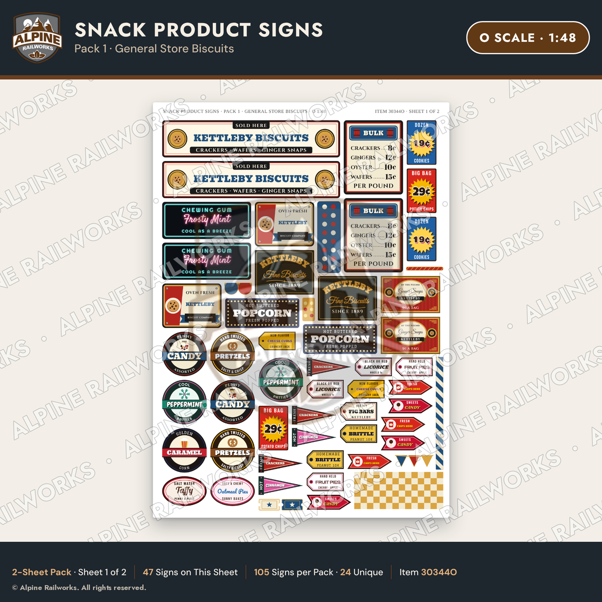 Alpine Railworks 30344O O Scale Snack Product Signs